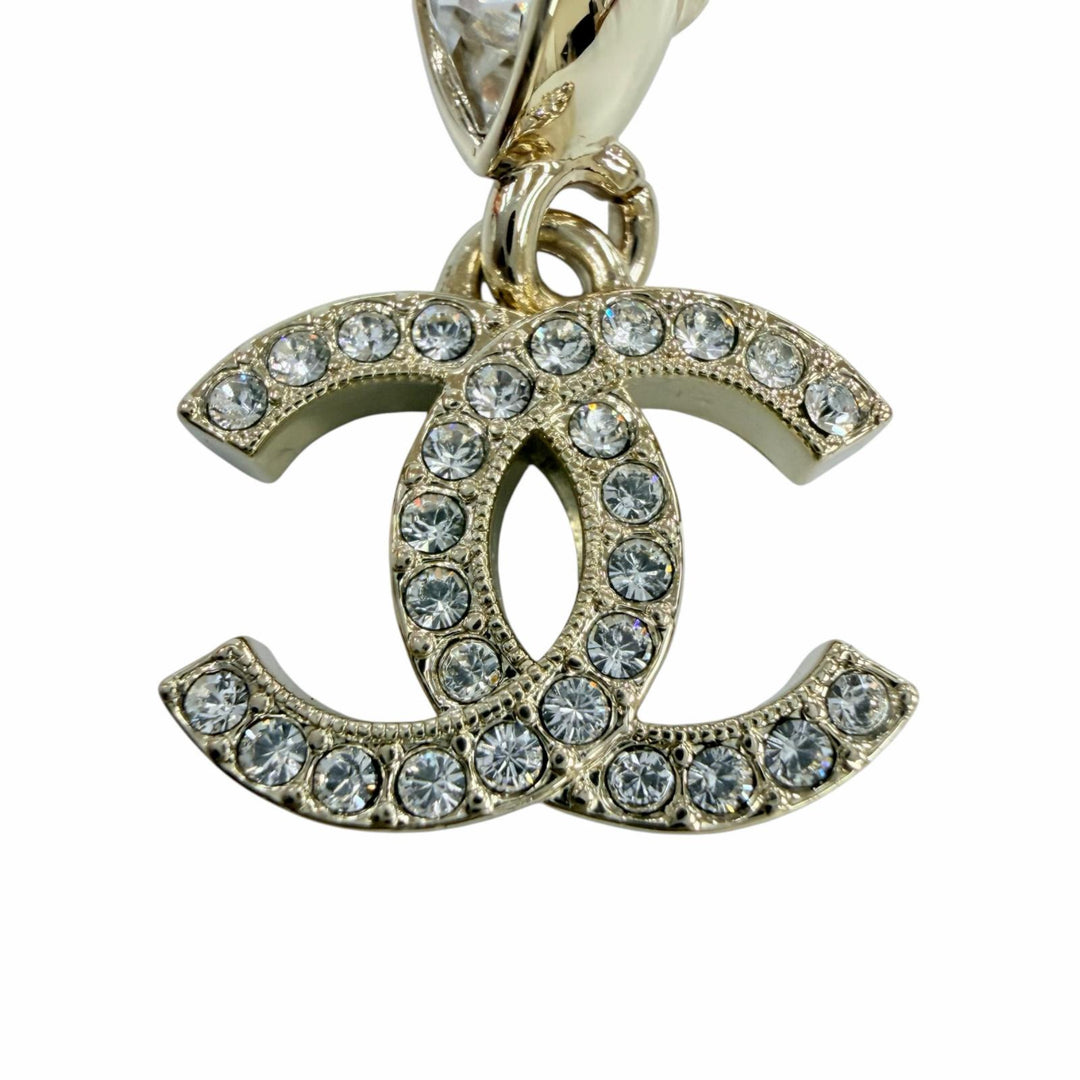 Excellent CHANEL Pierce COCO Mark Crystal Bijou Teardrop-Shaped gold I25A