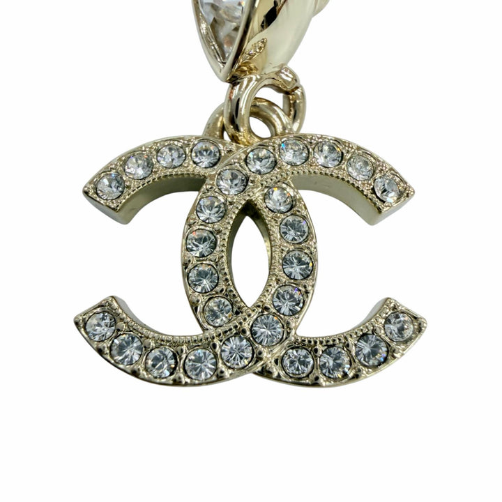 Excellent CHANEL Pierce COCO Mark Crystal Bijou Teardrop-Shaped gold I25A