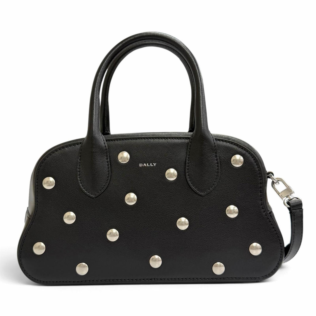 Excellent BALLY Shoulder Bag Unda Satchel Dot Pattern 2-Way Handbag black