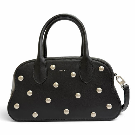 Excellent BALLY Shoulder Bag Unda Satchel Dot Pattern 2-Way Handbag black