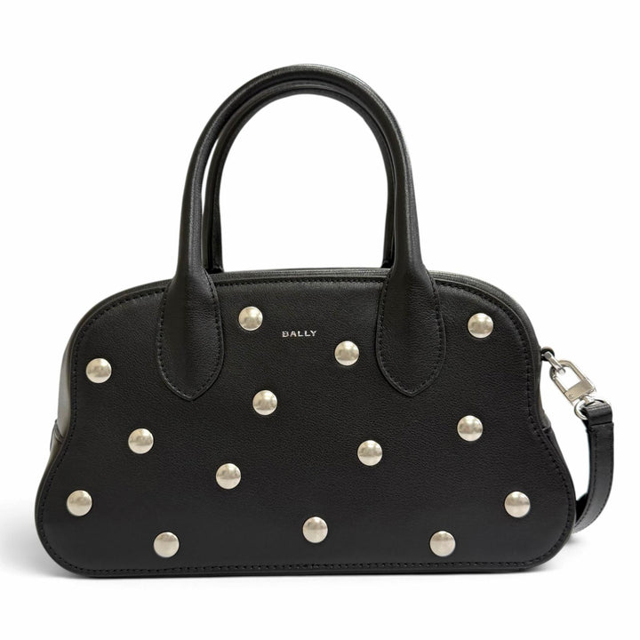 Excellent BALLY Shoulder Bag Unda Satchel Dot Pattern 2-Way Handbag black