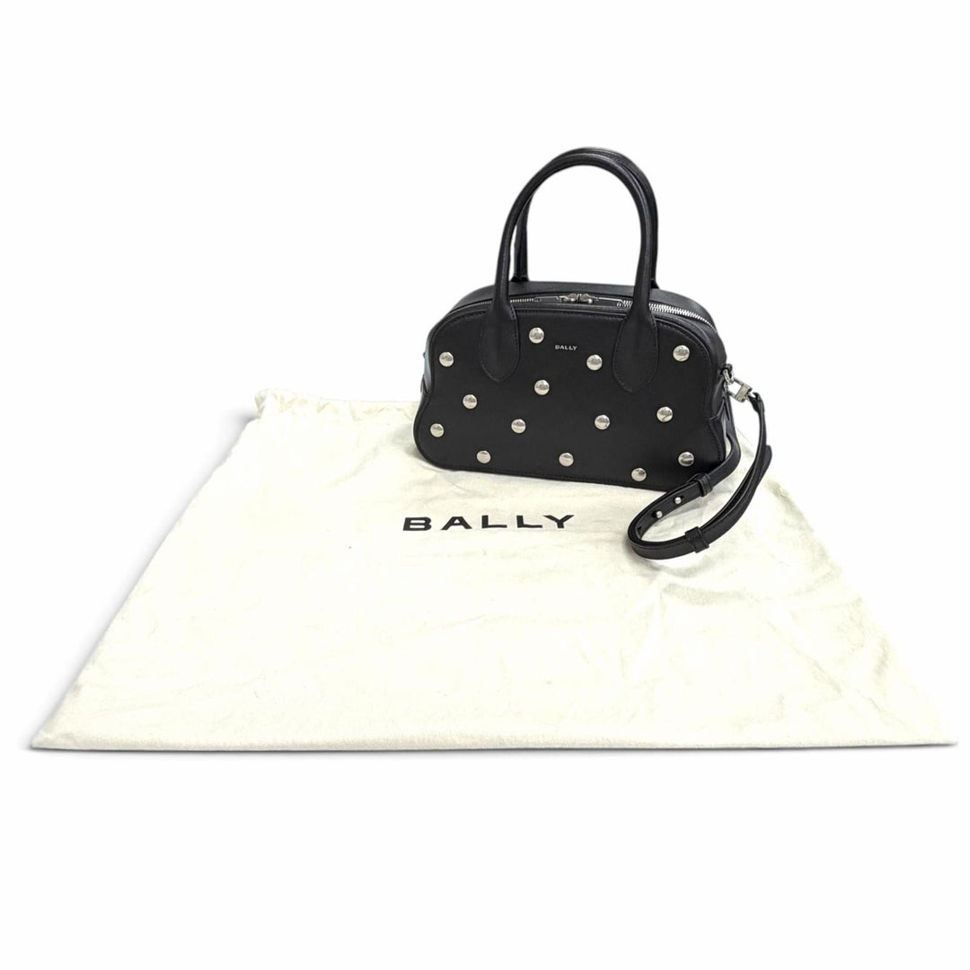 Excellent BALLY Shoulder Bag Unda Satchel Dot Pattern 2-Way Handbag black