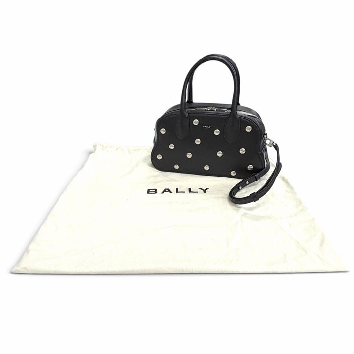 Excellent BALLY Shoulder Bag Unda Satchel Dot Pattern 2-Way Handbag black