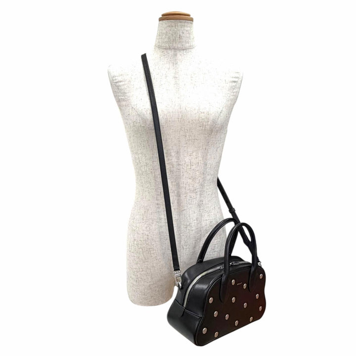 Excellent BALLY Shoulder Bag Unda Satchel Dot Pattern 2-Way Handbag black