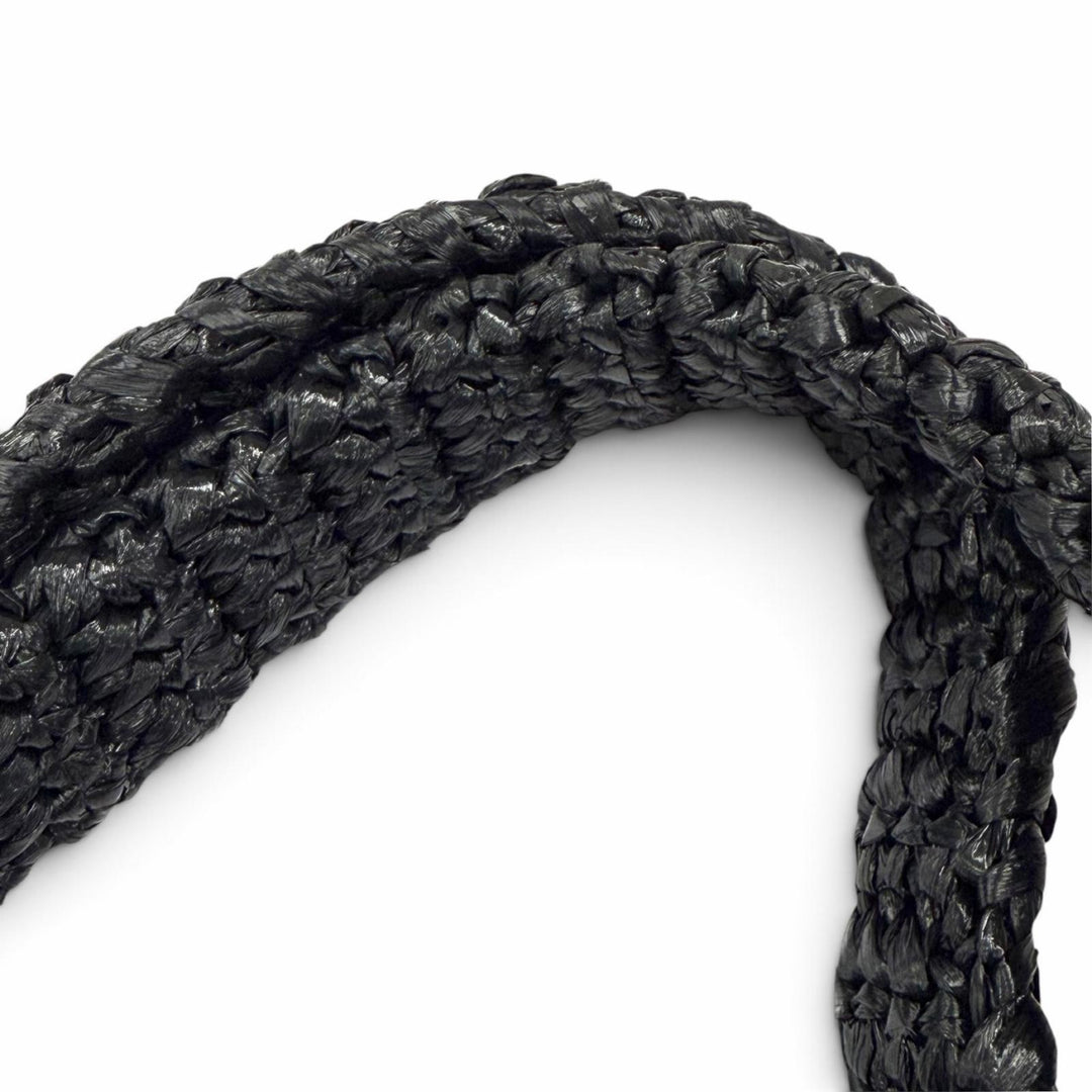 Excellent PRADA Tote Bag Crochet Tote Bag Triangle logo black Raffia 1BG392