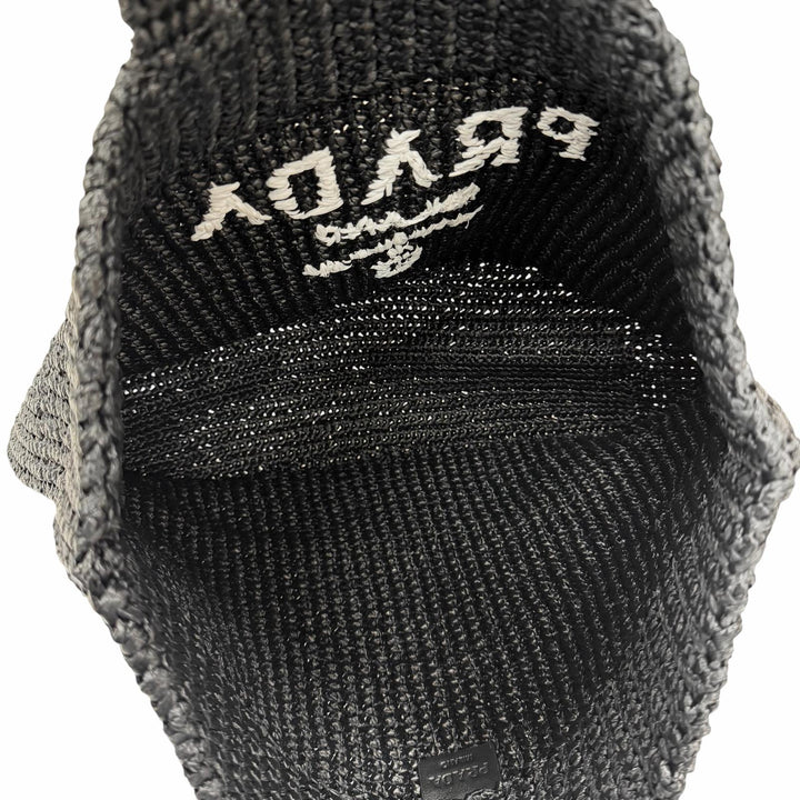 Excellent PRADA Tote Bag Crochet Tote Bag Triangle logo black Raffia 1BG392