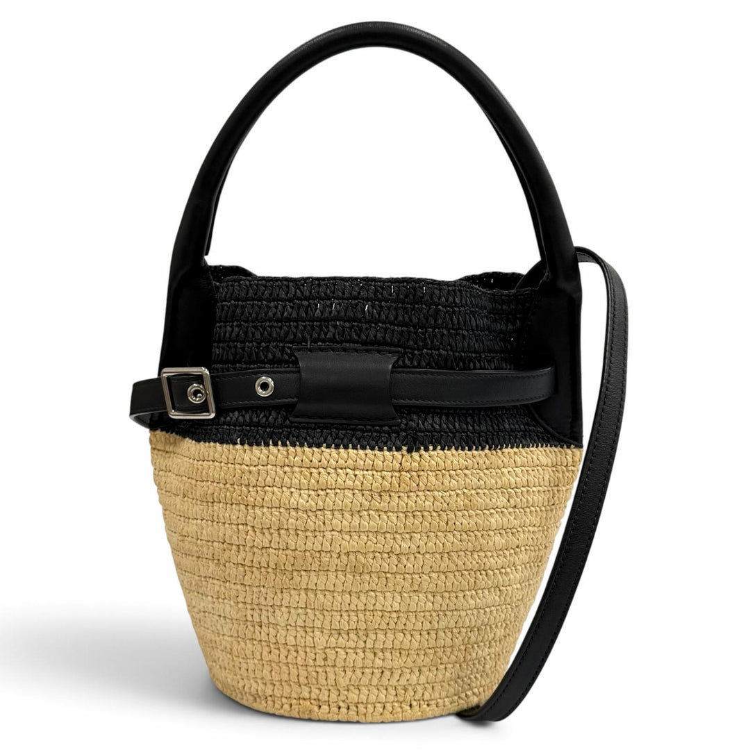 Great CELINE Shoulder Bag Big bag Nano bucket 2WAY natural Raffia Women 18724