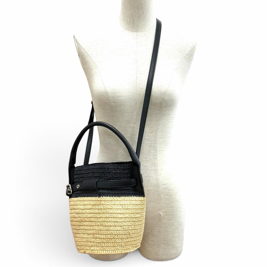 Great CELINE Shoulder Bag Big bag Nano bucket 2WAY natural Raffia Women 18724