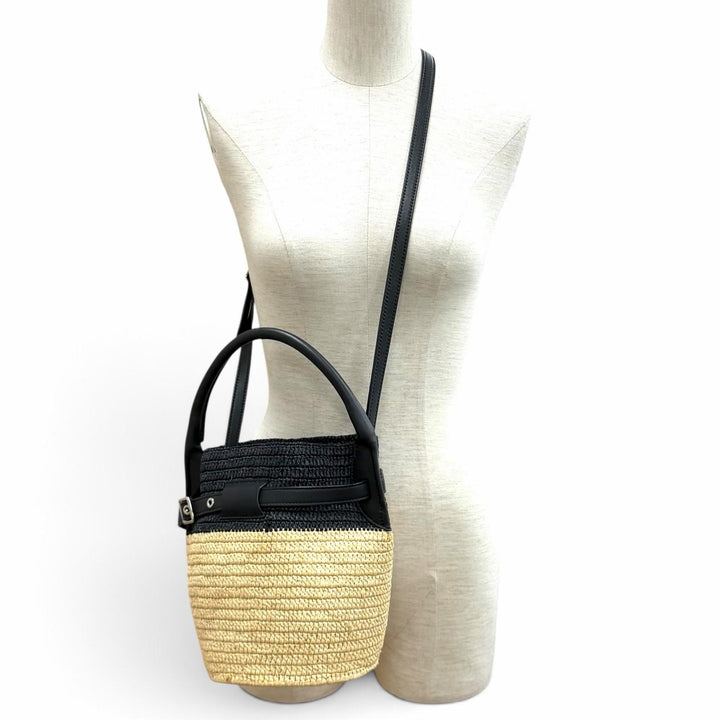 Great CELINE Shoulder Bag Big bag Nano bucket 2WAY natural Raffia Women 18724