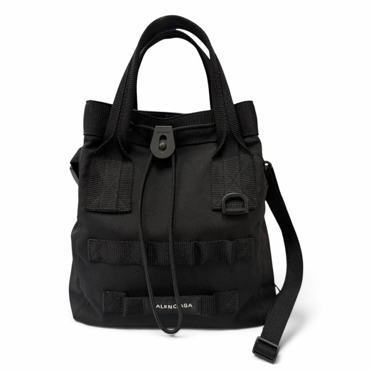 Great BALENCIAGA Tote Bag ARMY Small 2WAY black Nylon mens 644029