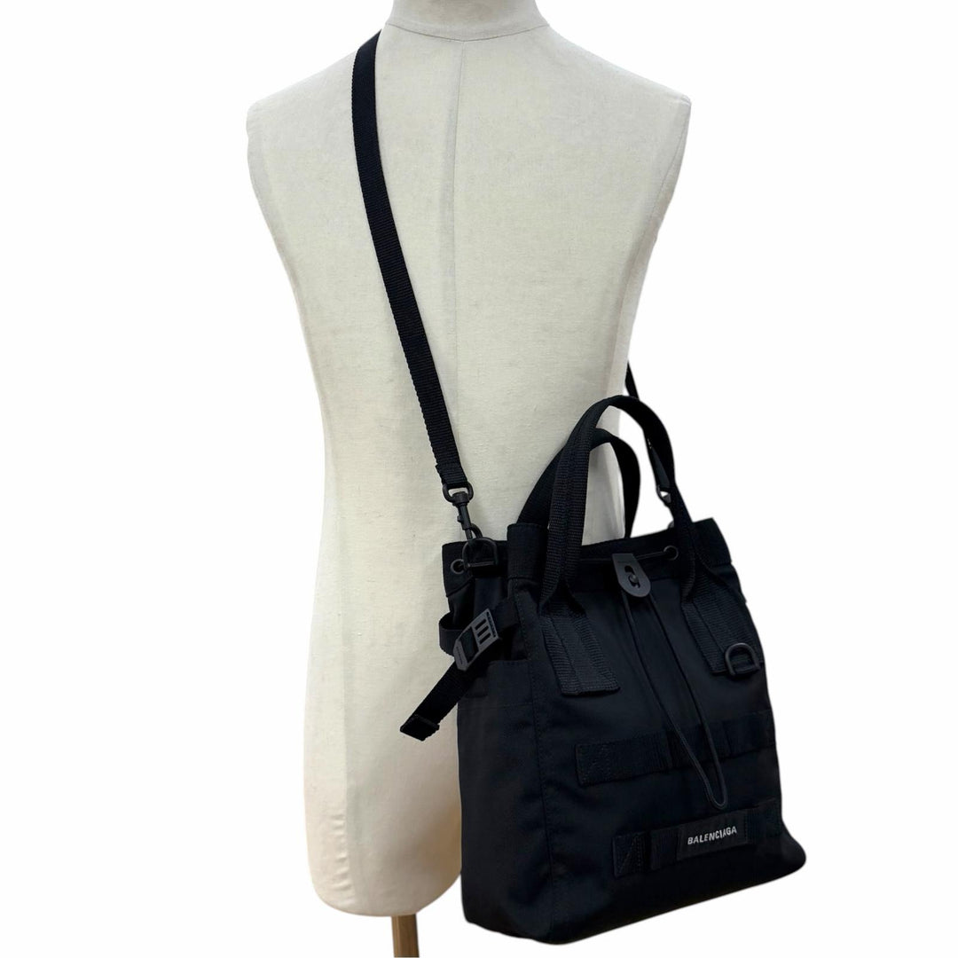 Great BALENCIAGA Tote Bag ARMY Small 2WAY black Nylon mens 644029