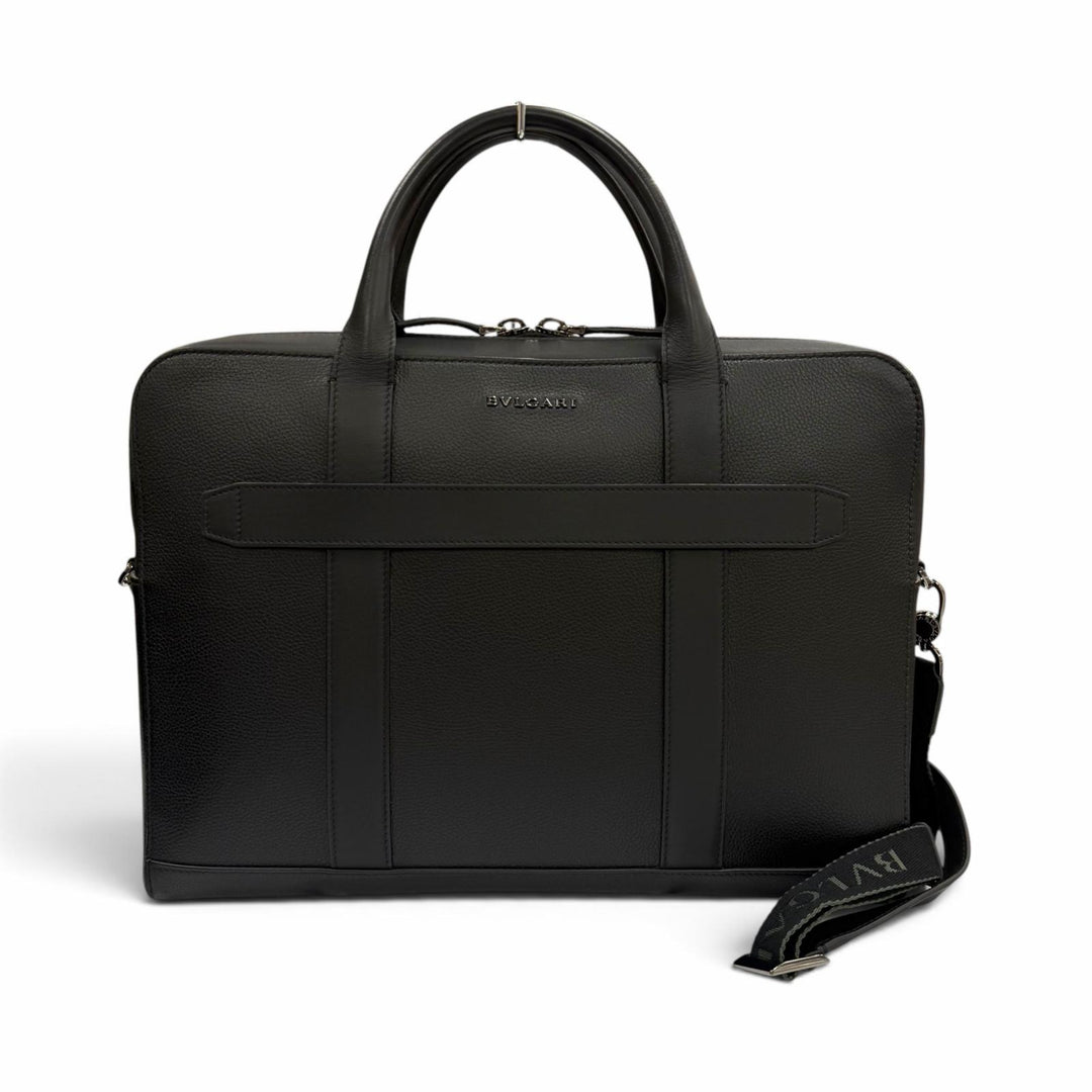 Very Good BVLGARI Briefcase Bulgariman 2WAY business bag black leather 291917