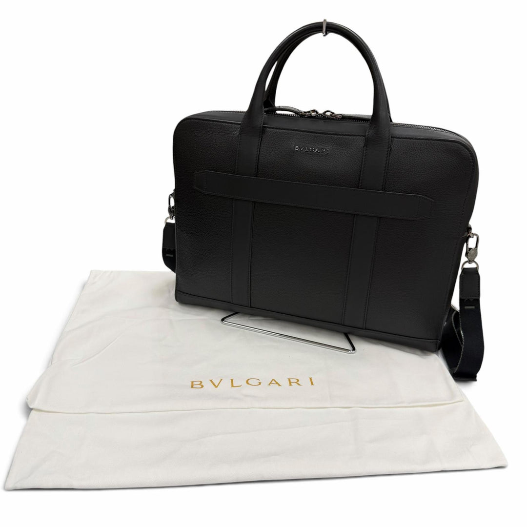 Very Good BVLGARI Briefcase Bulgariman 2WAY business bag black leather 291917