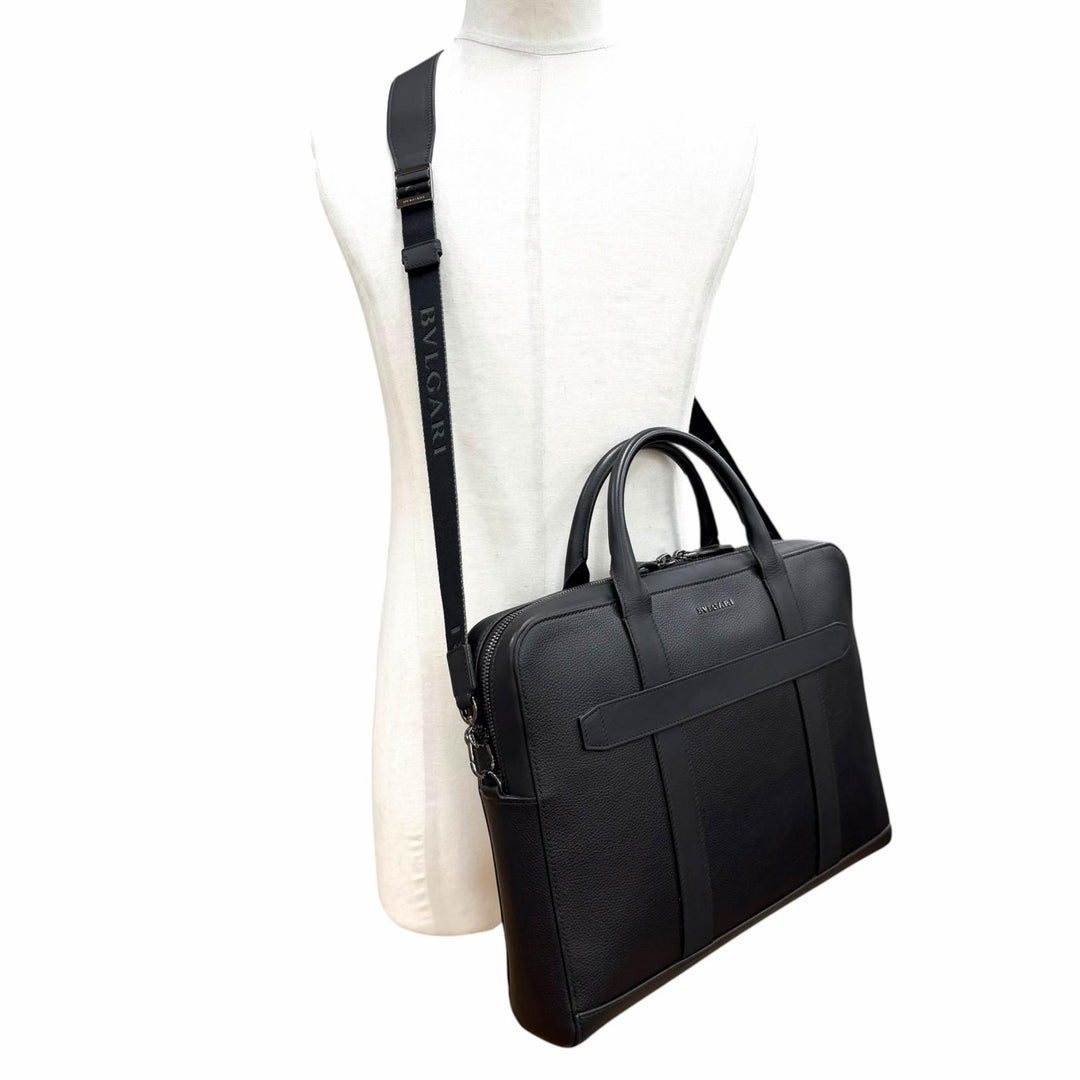 Very Good BVLGARI Briefcase Bulgariman 2WAY business bag black leather 291917