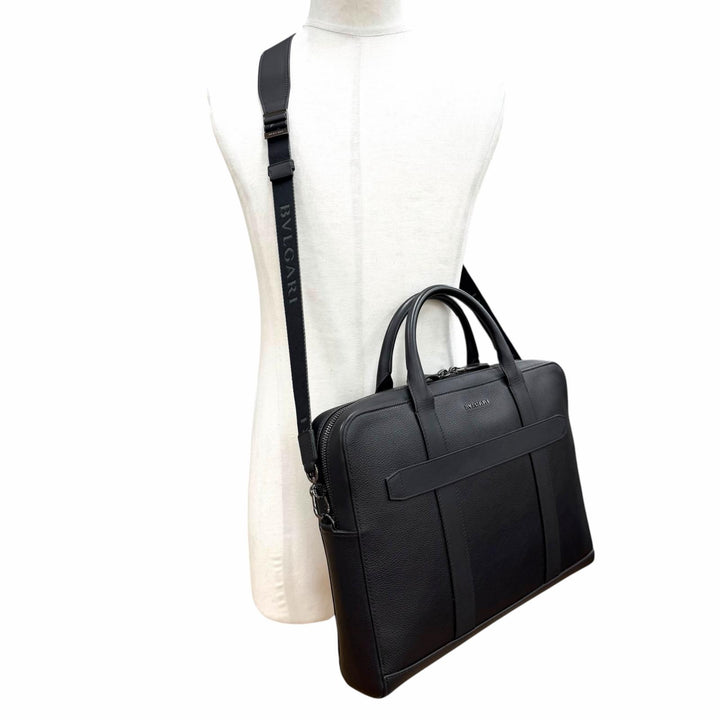 Very Good BVLGARI Briefcase Bulgariman 2WAY business bag black leather 291917