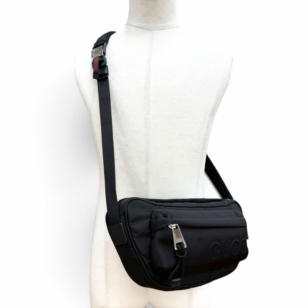 Very Good GUCCI Sling bag Embossed Logo Shoulder Bag black Nylon mens 802096