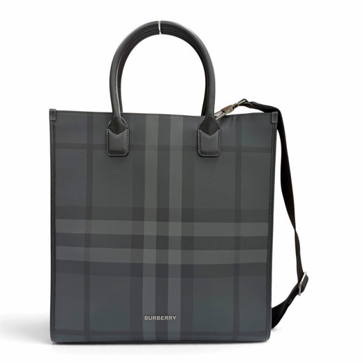 Great BURBERRY Tote Bag Check Denim Vertical 2WAY Black series 8062951