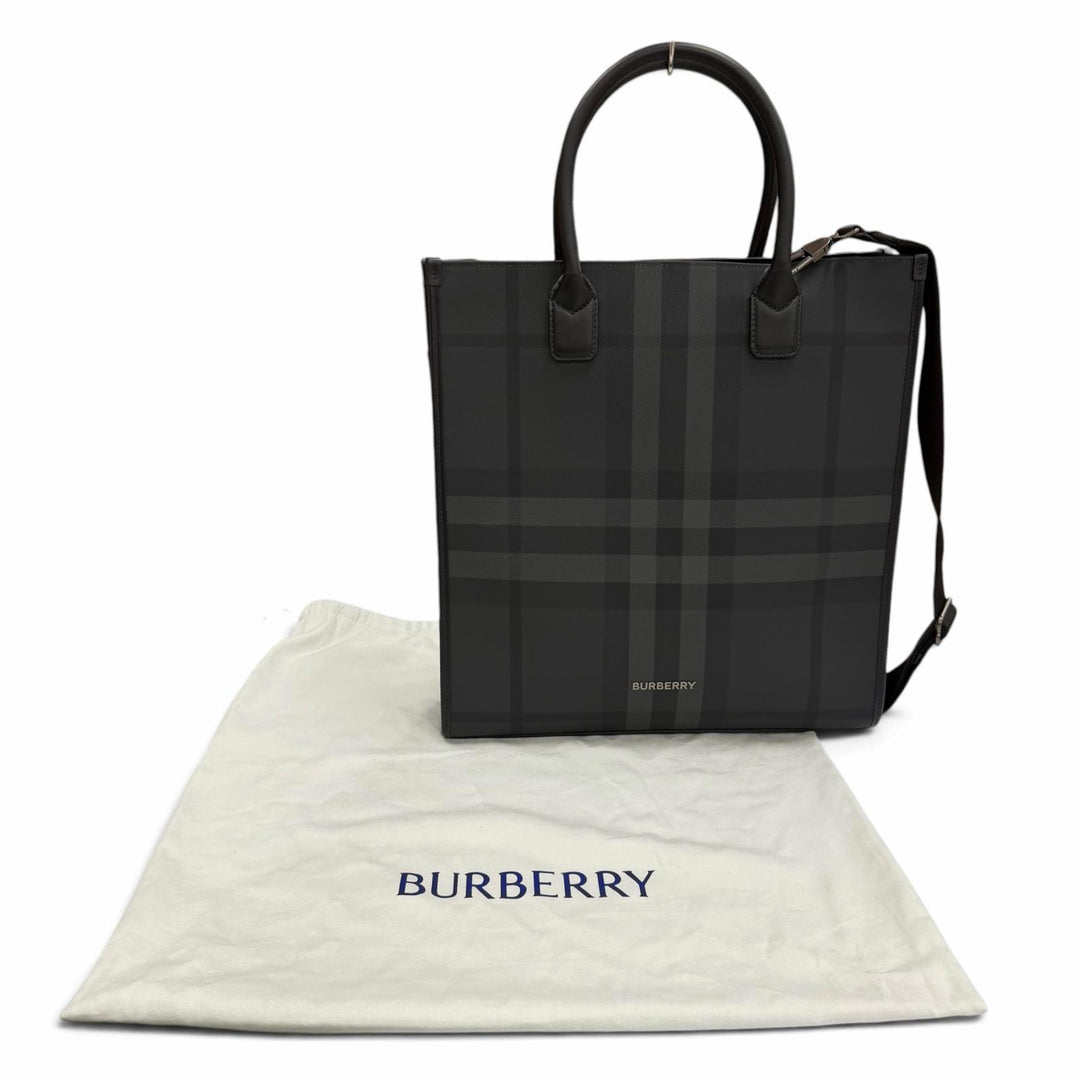 Great BURBERRY Tote Bag Check Denim Vertical 2WAY Black series 8062951