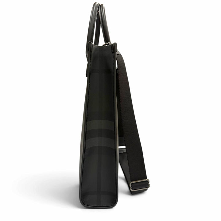 Great BURBERRY Tote Bag Check Denim Vertical 2WAY Black series 8062951
