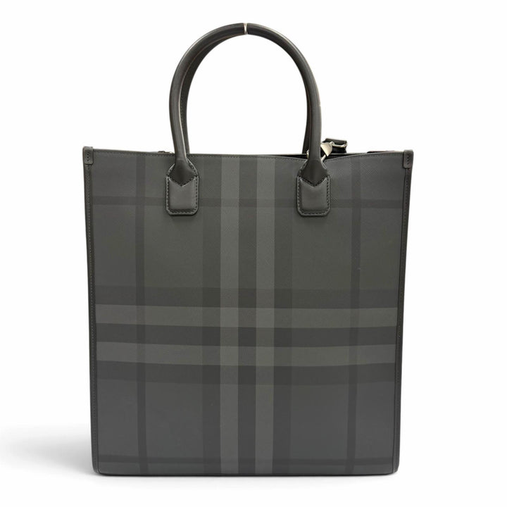 Great BURBERRY Tote Bag Check Denim Vertical 2WAY Black series 8062951