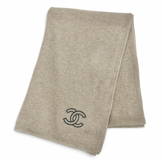Excellent CHANEL Scarf 25Cruise COCO Mark Large Stole Shawl beige cashmere Women