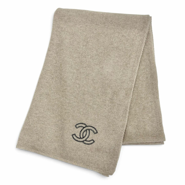 Excellent CHANEL Scarf 25Cruise COCO Mark Large Stole Shawl beige cashmere Women