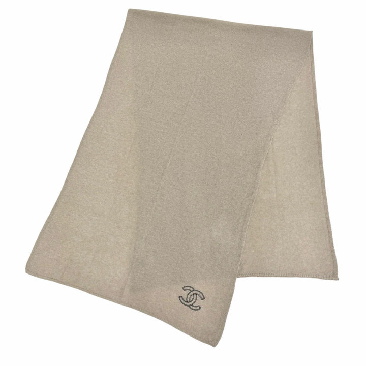 Excellent CHANEL Scarf 25Cruise COCO Mark Large Stole Shawl beige cashmere Women