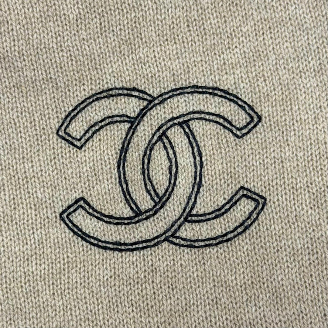 Excellent CHANEL Scarf 25Cruise COCO Mark Large Stole Shawl beige cashmere Women