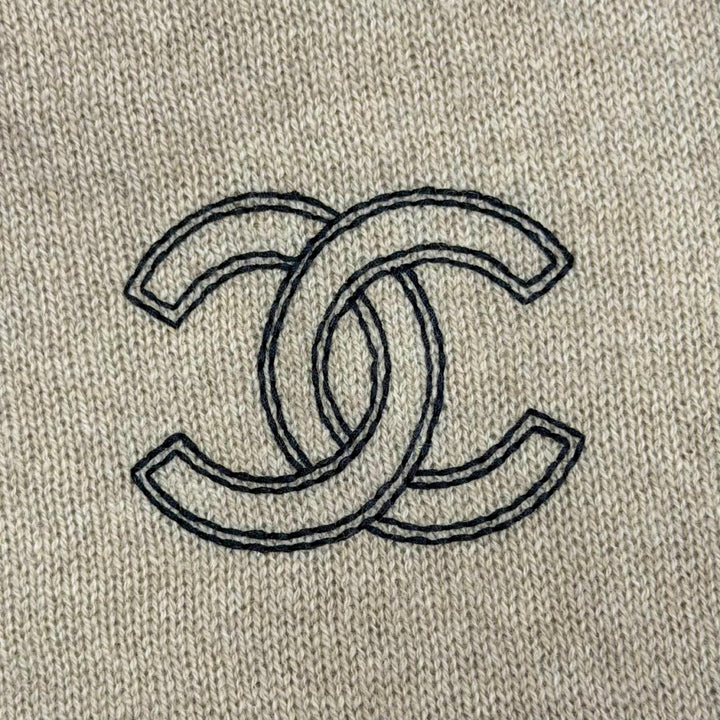 Excellent CHANEL Scarf 25Cruise COCO Mark Large Stole Shawl beige cashmere Women