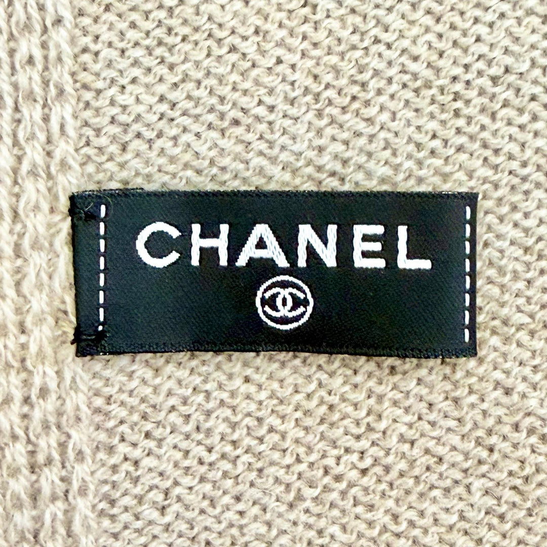 Excellent CHANEL Scarf 25Cruise COCO Mark Large Stole Shawl beige cashmere Women