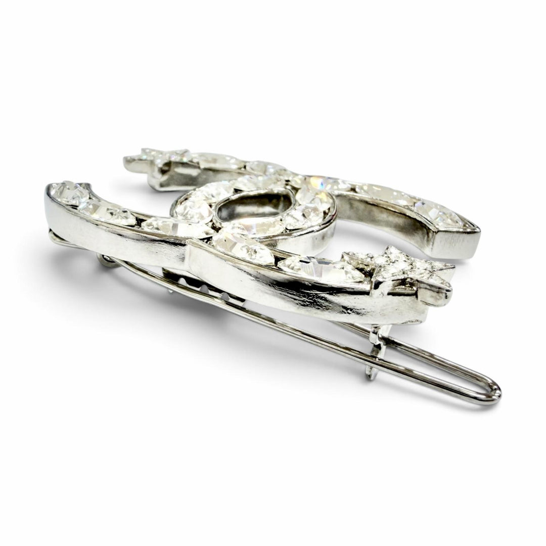 Excellent CHANEL COCO Mark Star Rhinestone Hair Clip Barrette Silver B20P