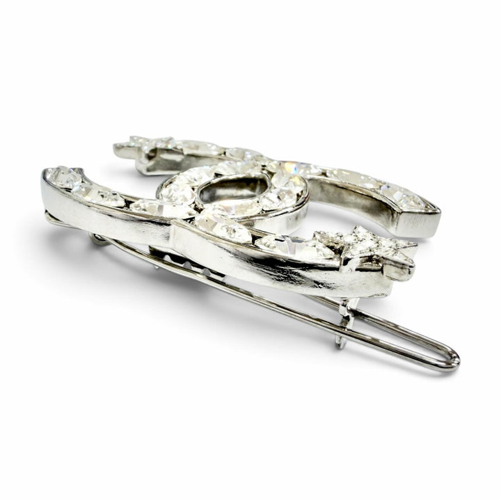 Excellent CHANEL COCO Mark Star Rhinestone Hair Clip Barrette Silver B20P