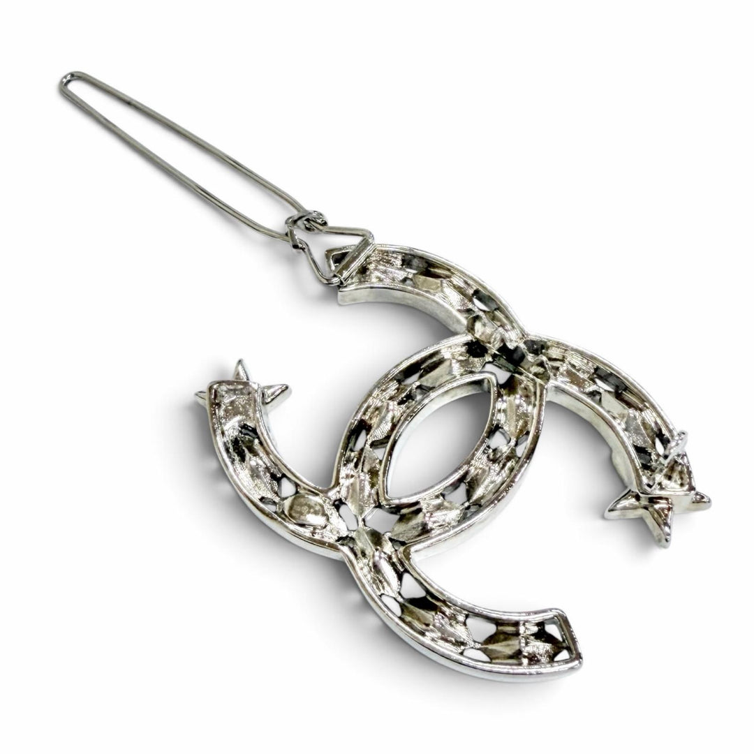 Excellent CHANEL COCO Mark Star Rhinestone Hair Clip Barrette Silver B20P