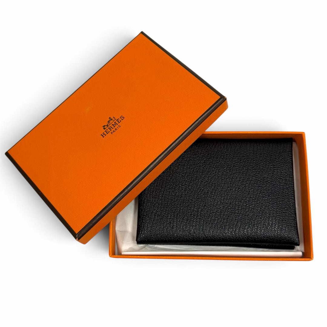 Pristine HERMES Bifold Wallet Calvi duo Serie Metal Compact Wallet black Shave