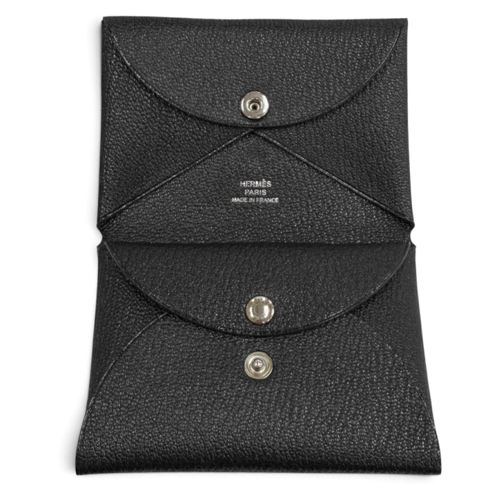 Pristine HERMES Bifold Wallet Calvi duo Serie Metal Compact Wallet black Shave
