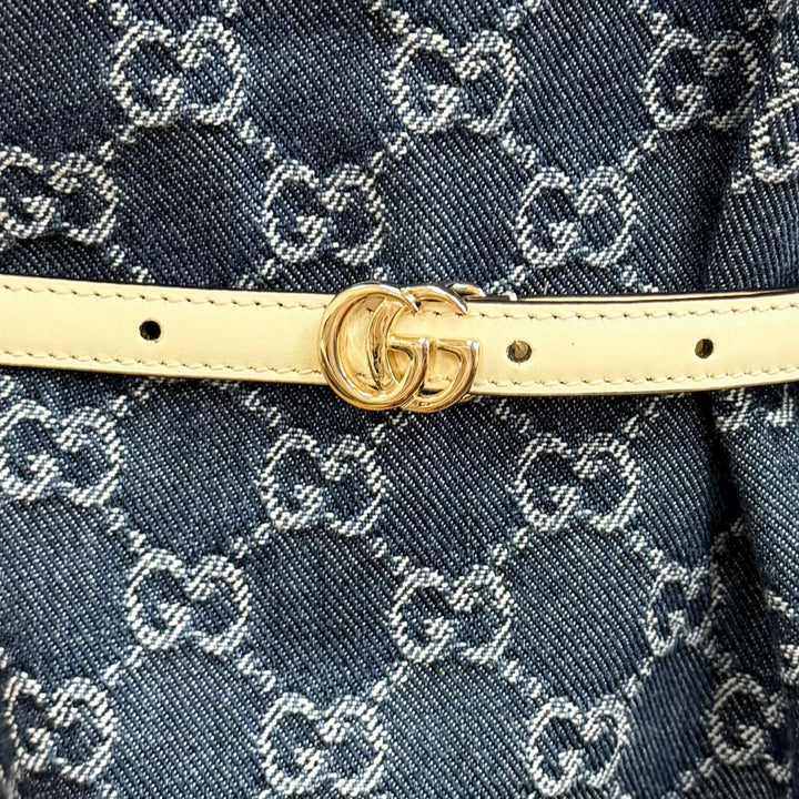 Pristine GUCCI one piece Belted GG Jacquard Denim Dress Indigo cotton 42 818219