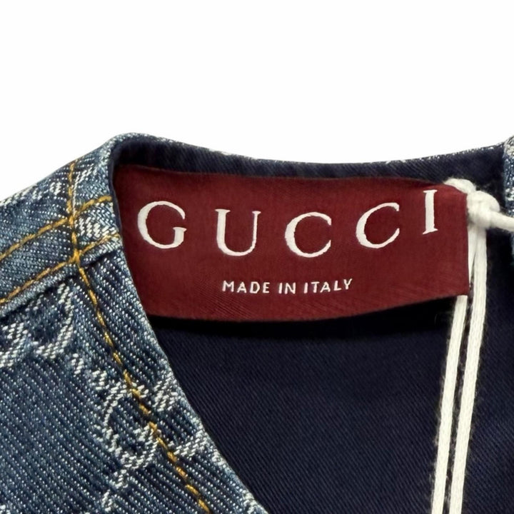 Pristine GUCCI one piece Belted GG Jacquard Denim Dress Indigo cotton 42 818219