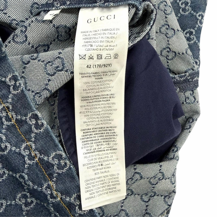 Pristine GUCCI one piece Belted GG Jacquard Denim Dress Indigo cotton 42 818219
