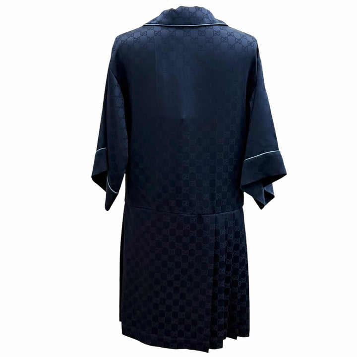 Pristine GUCCI one piece GG Supreme Side Pleated Shirt Navy Rayon 36 809185
