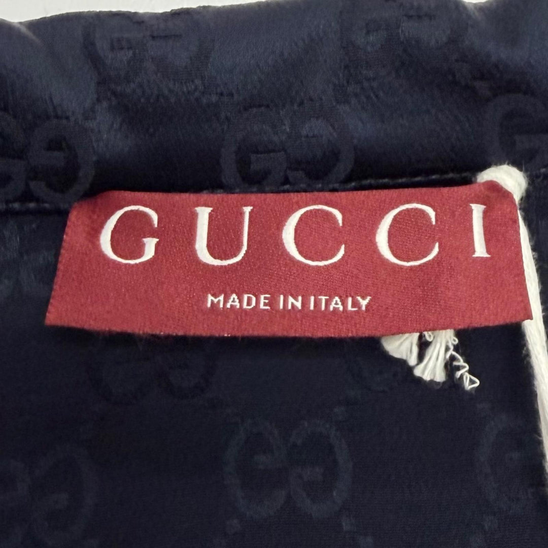 Pristine GUCCI one piece GG Supreme Side Pleated Shirt Navy Rayon 36 809185