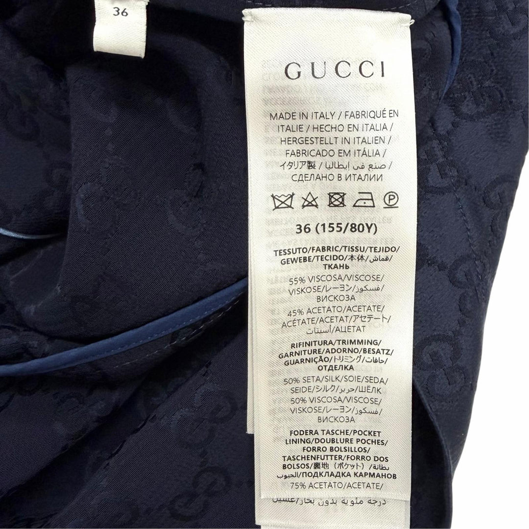 Pristine GUCCI one piece GG Supreme Side Pleated Shirt Navy Rayon 36 809185