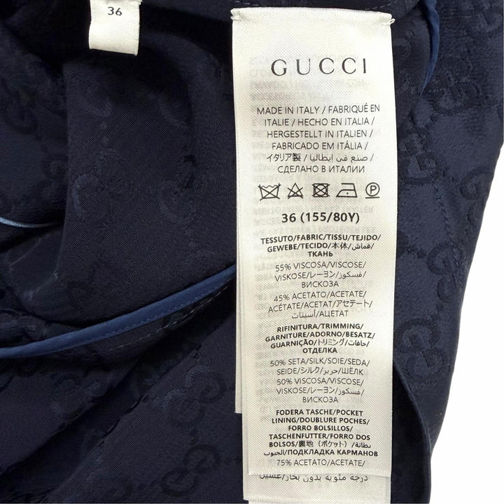Pristine GUCCI one piece GG Supreme Side Pleated Shirt Navy Rayon 36 809185