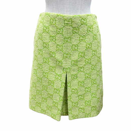 Pristine GUCCI skirt GG Jacquard Trapezoid Light green cotton Women 36 788955