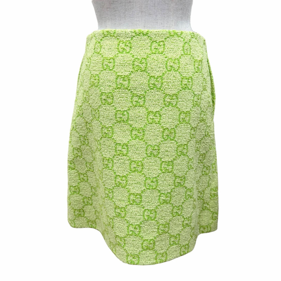 Pristine GUCCI skirt GG Jacquard Trapezoid Light green cotton Women 36 788955