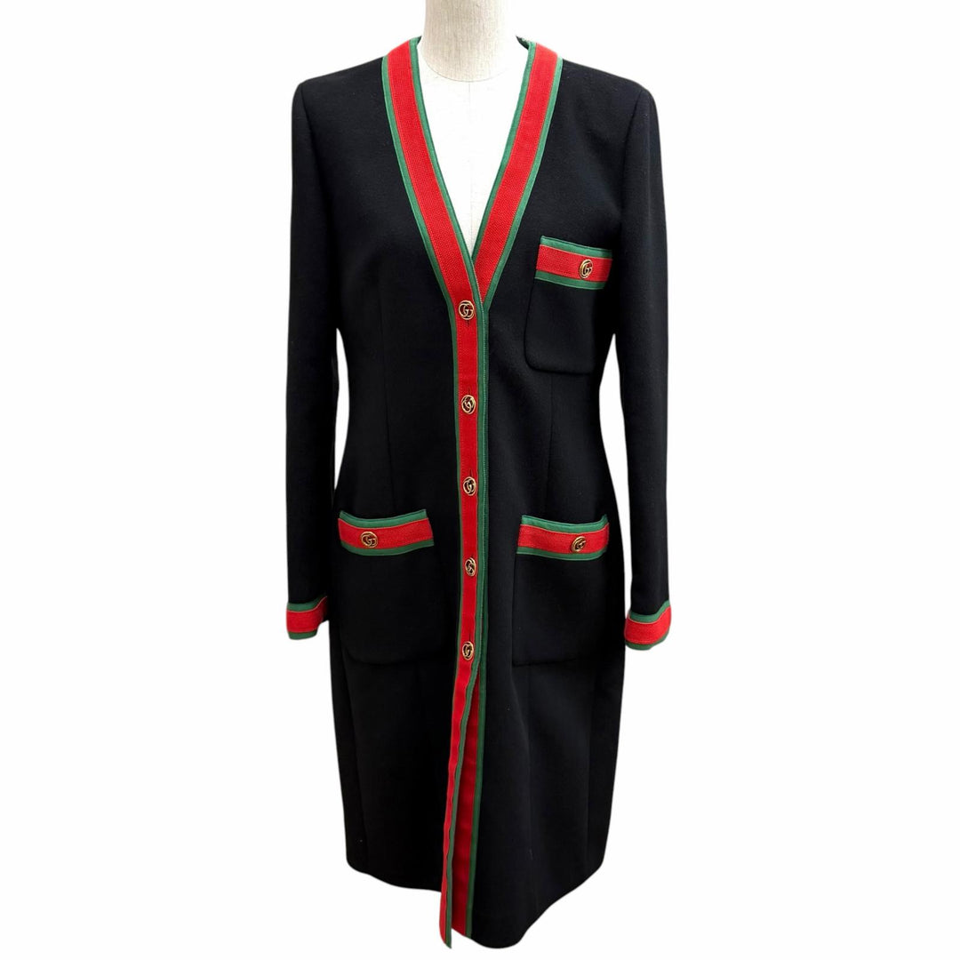 Excellent GUCCI coat GG Marmont Web Line Collarless black wool Women 40 518064