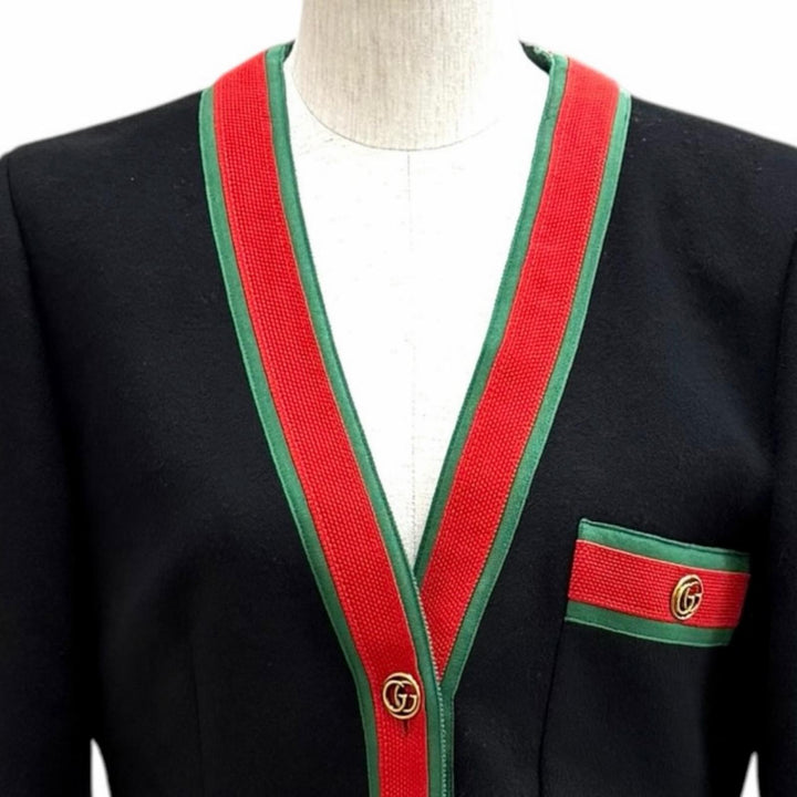 Excellent GUCCI coat GG Marmont Web Line Collarless black wool Women 40 518064