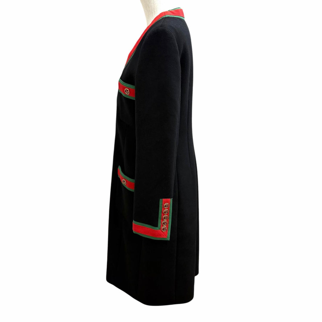 Excellent GUCCI coat GG Marmont Web Line Collarless black wool Women 40 518064