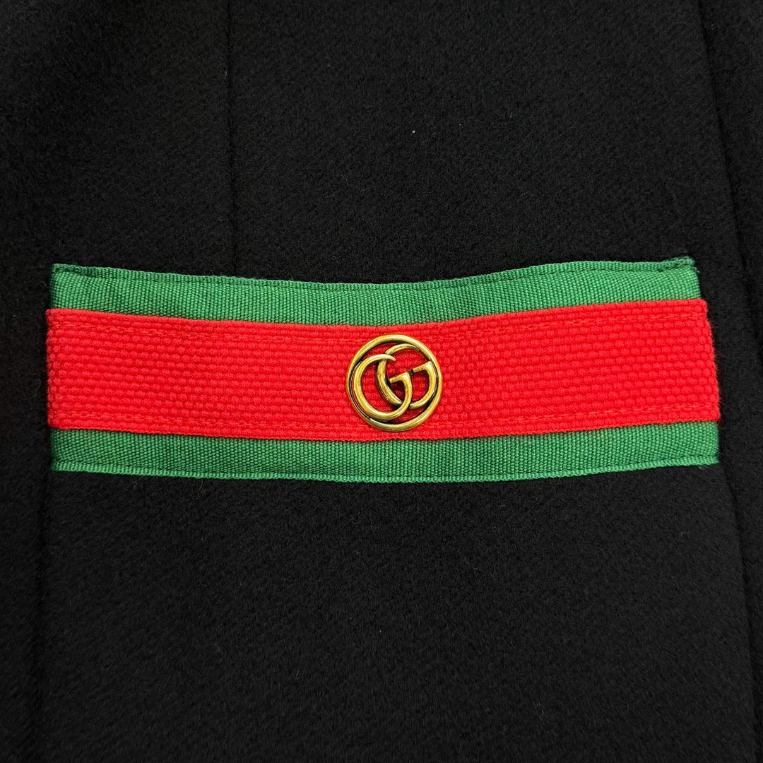Excellent GUCCI coat GG Marmont Web Line Collarless black wool Women 40 518064
