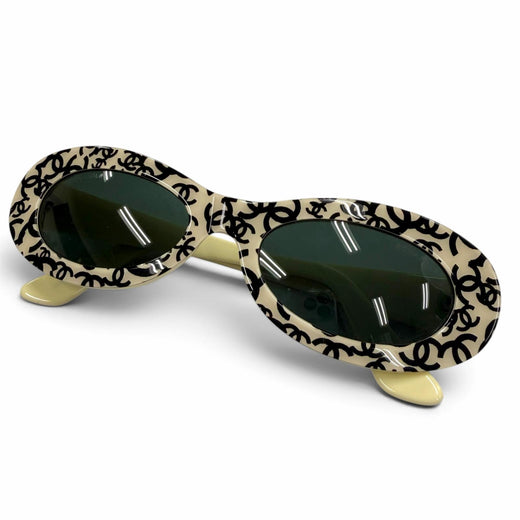 Very Good CHANEL sunglasses Extremely rare COCO Mark all-over print oval 18316
