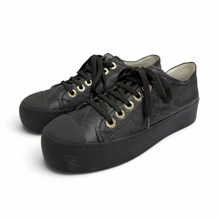 Great CHANEL Lowcutsneakers COCO Mark logo print lace-up black leather 36 G46368